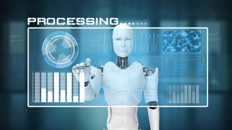 Robot futurist de inteligență artificială CGI mari analize de date și programare royalty free illustration