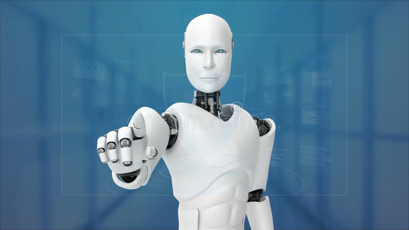 Robot futurist de inteligență artificială CGI mari analize de date și programare stock illustration