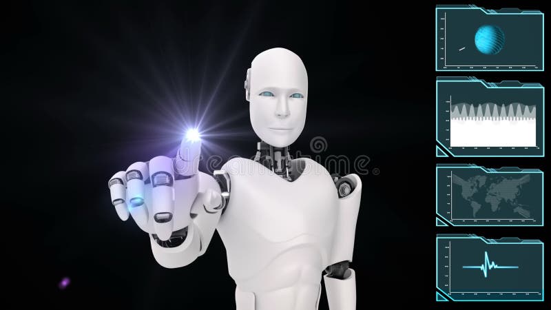 Robot futurist de inteligență artificială CGI mari analize de date și programare stock illustration