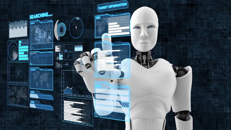 Robot futurist de inteligență artificială CGI mari analize de date și programare royalty free illustration
