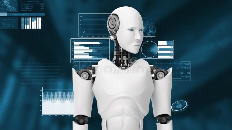 Robot futurist de inteligență artificială CGI mari analize de date și programare royalty free illustration