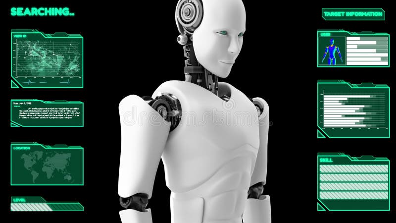 Robot futurist de inteligență artificială CGI mari analize de date și programare vector illustration