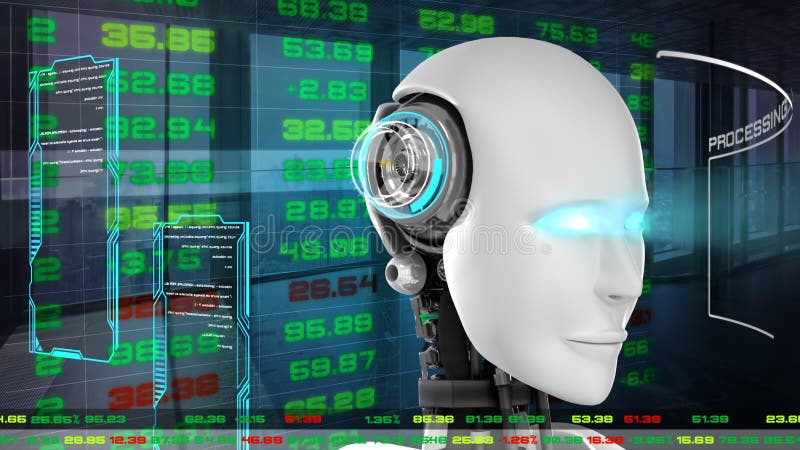Robot futurist de inteligență artificială CGI mari analize de date și programare royalty free illustration