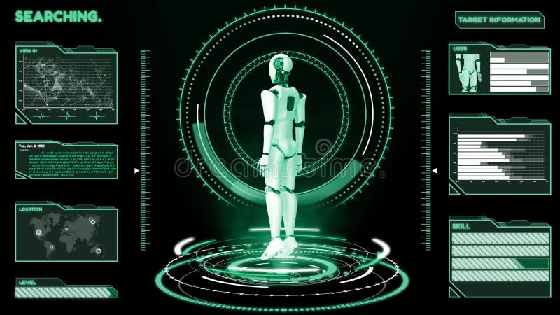 Robot futurist de inteligență artificială CGI mari analize de date și programare vector illustration