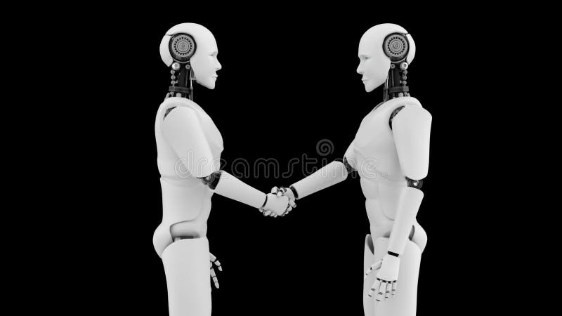 Robot futurist manevrează manual inteligența artificială pe fond negru vector illustration