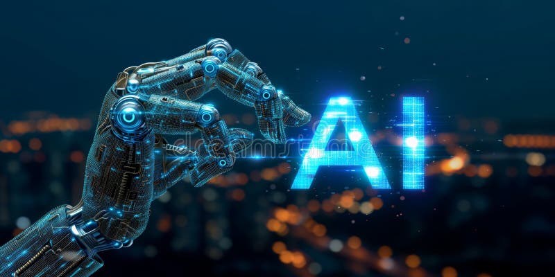 Robot Hand With AI in Background stock illustration