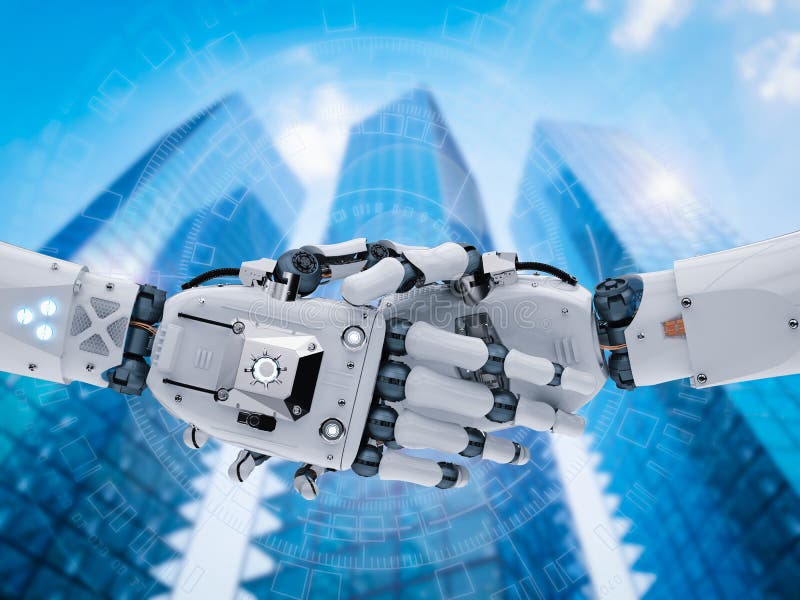 Robot hand or cyborg hand shaking stock images Robot hand or cyborg hand shaking stock images