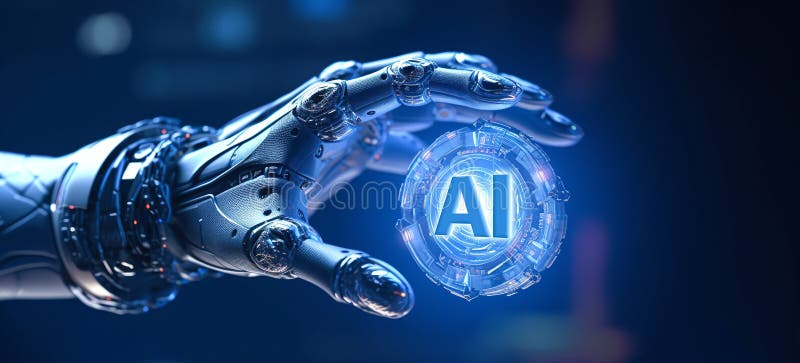 Ai Processor chip Technology. Artificial intelligence learnability Concept. Generative ai. Robot hand holding Ai Processor chip Technology. Big data storage, Cloud computing, Machine learning, Ai blockchain technology.