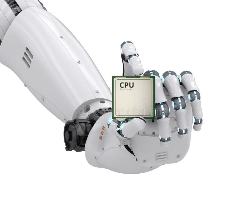 Robot hand holding cpu chip vector illustration Robot hand holding cpu chip vector illustration