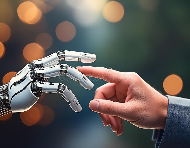 A Robot Hand is Touching a Human Hand Stock Illustration Illustration of consciousness