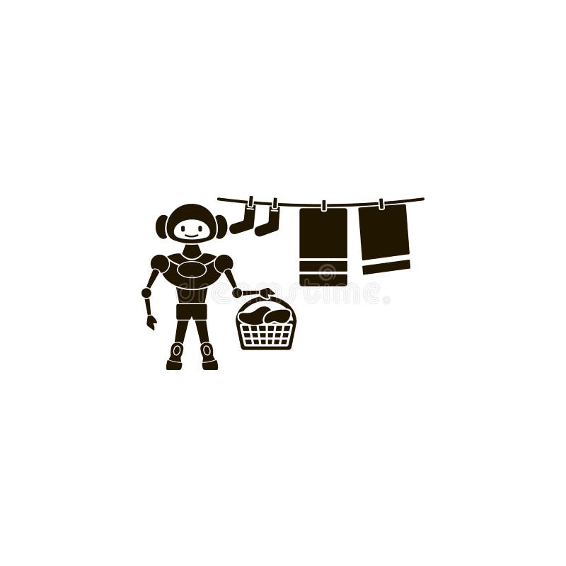Robot hangs laundry icon. Element of home robot icon for mobile concept and web apps. Detailed robot hangs laundry icon can be royalty free illustration