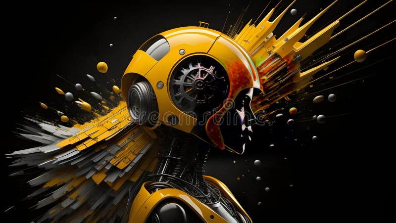 Robot head with abstract technology concept in black background. generative ai royalty free illustration