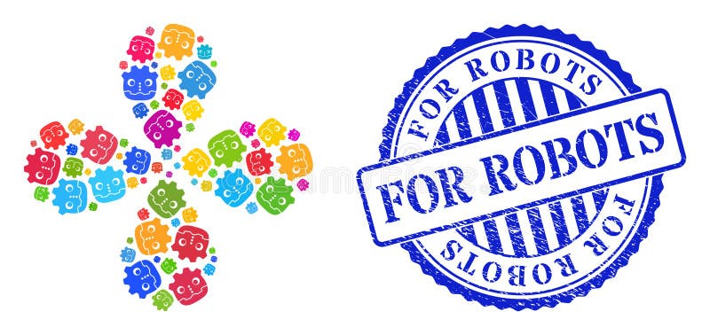 For Robots Textured Rubber Imprint and Robot Head Multi Colored Twirl Abstract Flower royalty free illustration