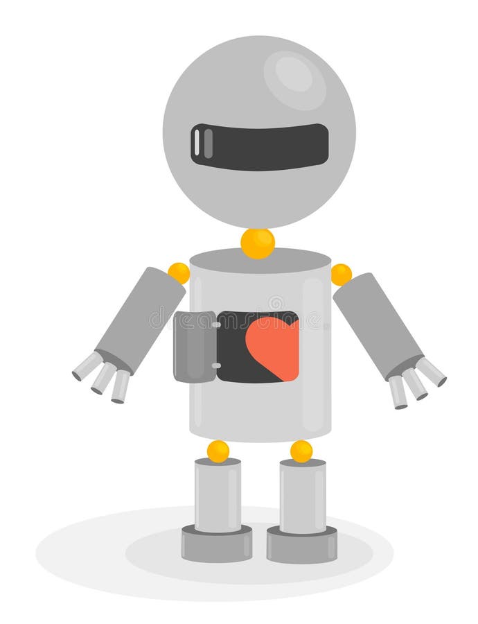 Cute Robot with heart. Cartoon Science Technology Concept Isolated