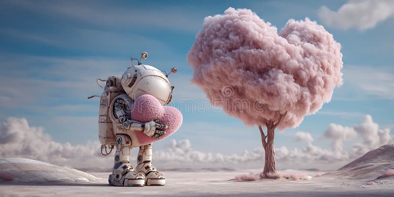 Robot Heart Tree AI Love Story stock abbildung