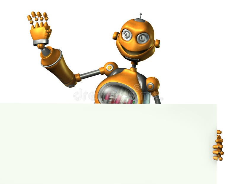 Robot Holding the Edge of a Blank Sign - includes clipping path stock illustration Robot Holding the Edge of a Blank Sign - includes clipping path stock illustration