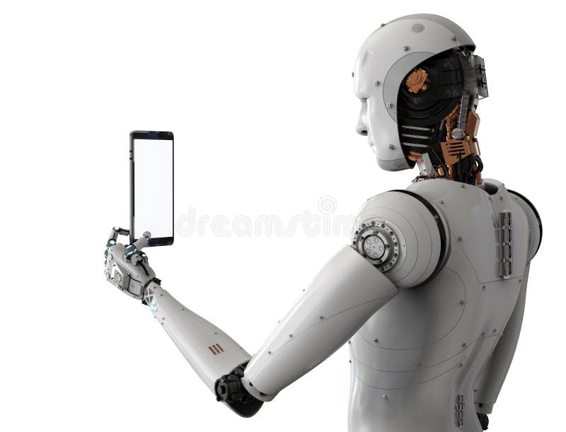 Robot holding tablet stock images