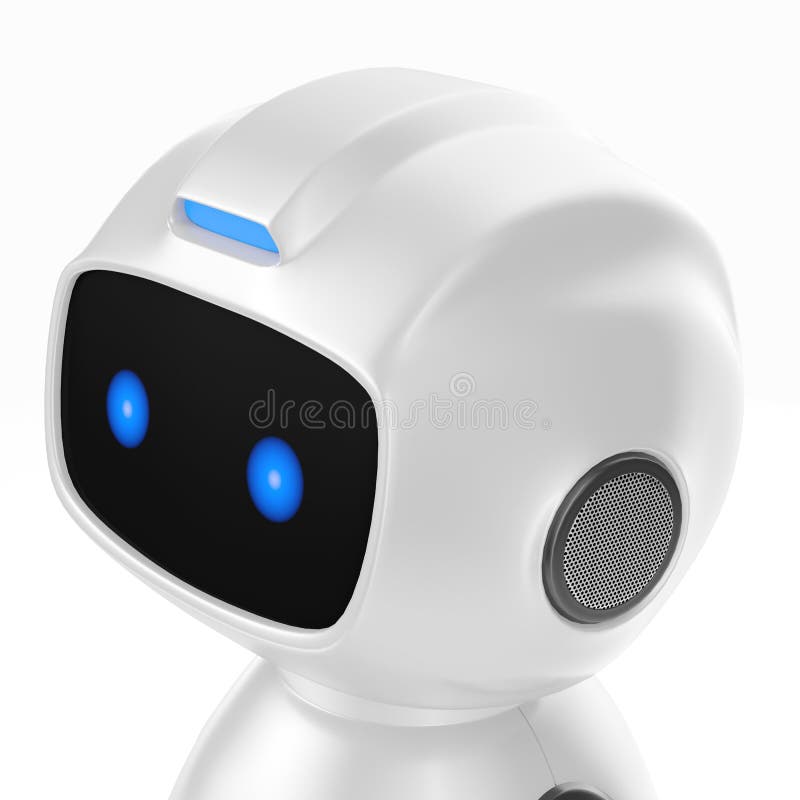 Robot Home Helper. Smart Little Robot, on Wheels and Smart Screen Stock