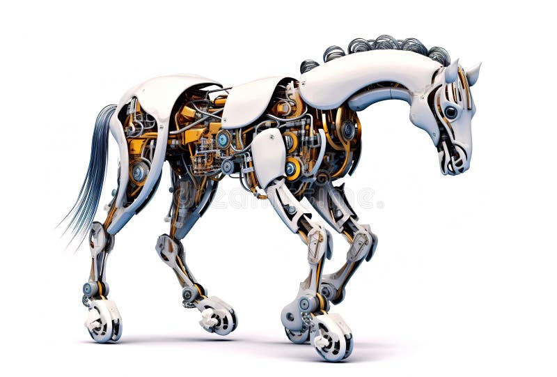A robot horse is shown in this image. Generative AI image. royalty free illustration