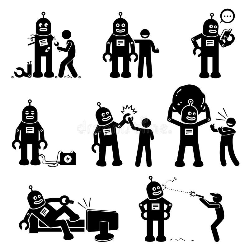 Robot and Human. stock vector. Illustration of funny ...