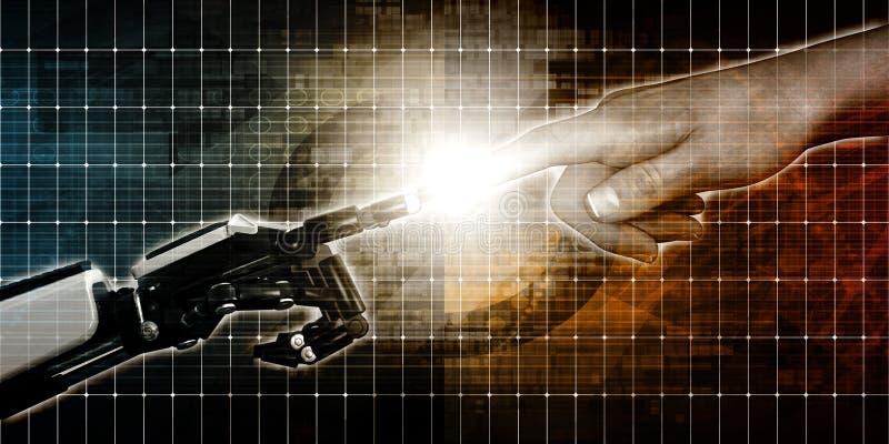 Robot and Human Finger Touching vector illustration