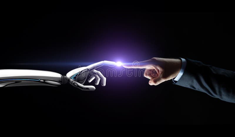 Robot and human hand connecting fingers royalty free stock image Robot and human hand connecting fingers royalty free stock image