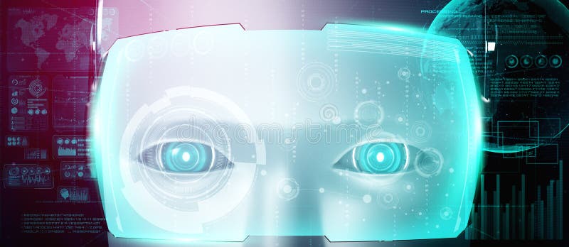 Robot humanoid face close up with graphic concept of big data analytic vector illustration