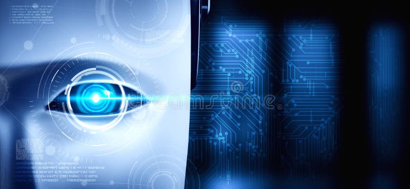 Robot humanoid face close up with graphic concept of big data analytic vector illustration