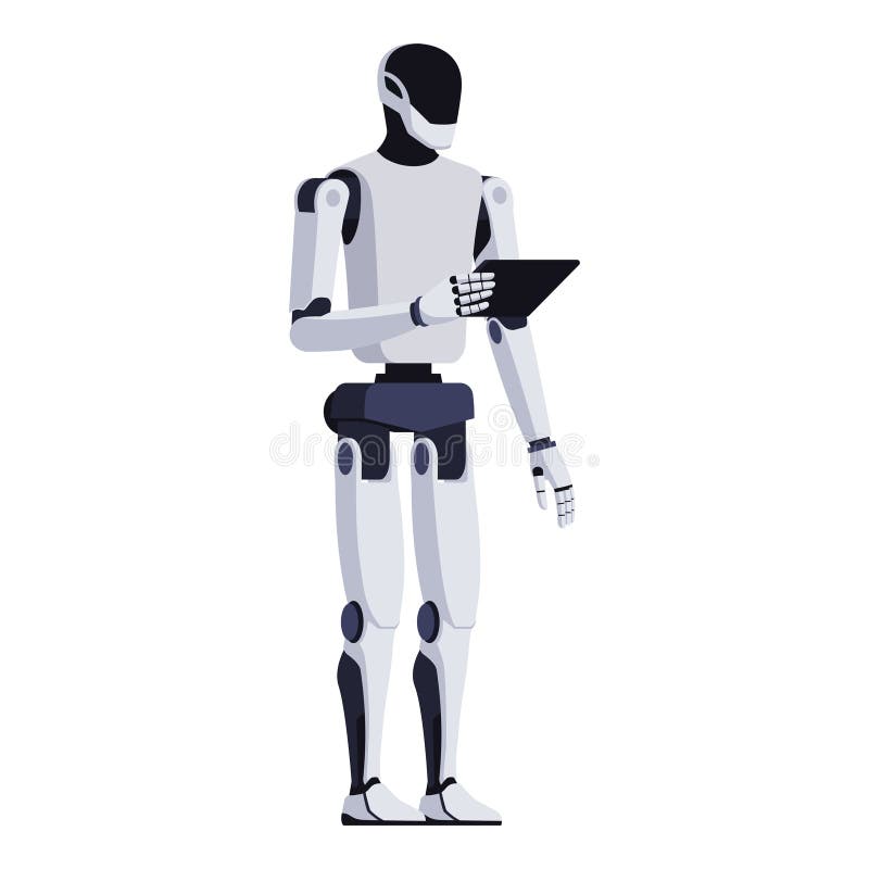 Robot humanoidalny AI przy użyciu tabletu ilustracji