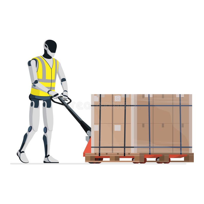 Robot humanoidalny przenoszący paczki za pomocą gniazda paletowego ilustracja wektor