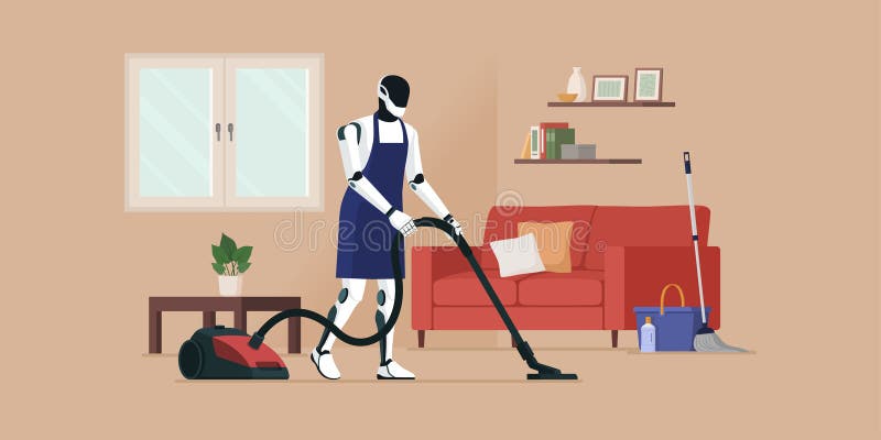 Robot humanoidalny wykonujący obowiązki domowe ilustracji