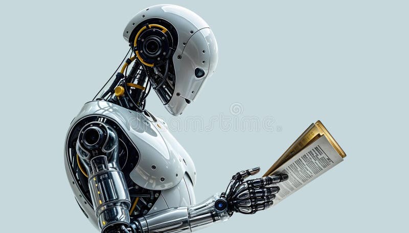 Robot humanoide leyendo un libro ilustración del vector