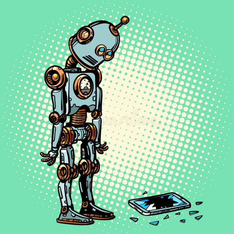 Robot i łamający telefonu ekran ilustracja wektor Robot i łamający telefonu ekran ilustracja wektor