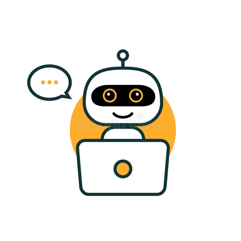 Chatbot concept. Man chatting with cute robot chat bot. Vector