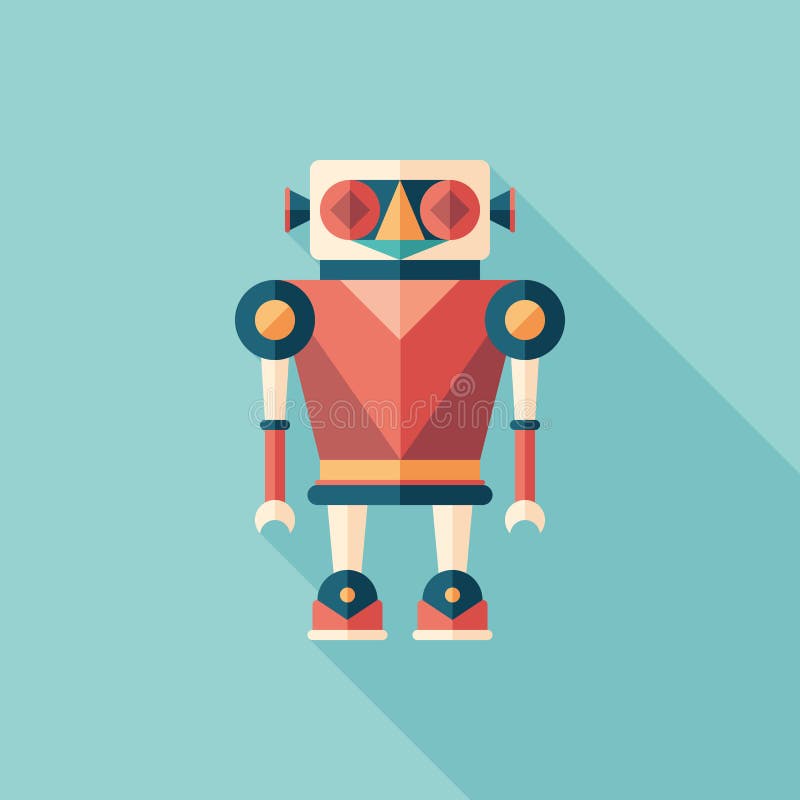 Robot illusionist flat square icon with long shadows. vector illustration Robot illusionist flat square icon with long shadows. vector illustration
