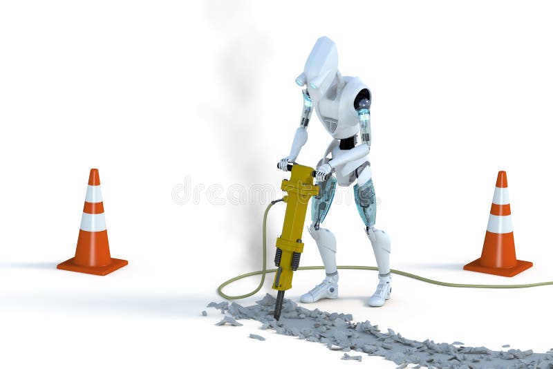 Robot with Jackhammer vector illustration Robot with Jackhammer vector illustration
