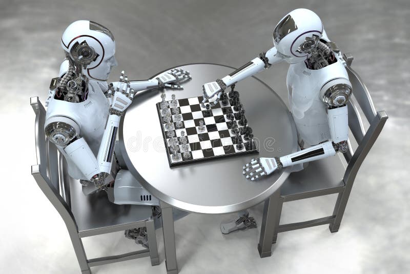 Robot Jogando Ilustração De Xadrez Ilustração Stock - Ilustração de  siciliano, futurista: 258897600
