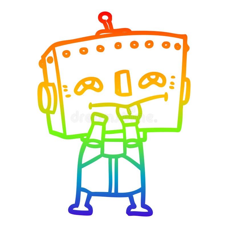 Robot kreskowy rysunkowy z linią gradientu tęczowego ilustracja wektor