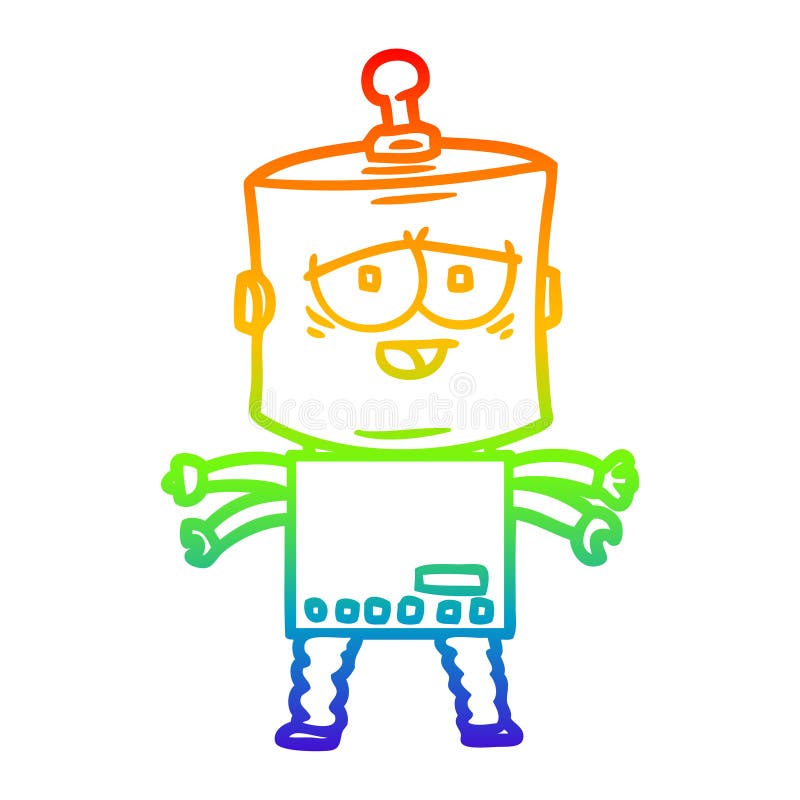 Robot kreskowy rysunkowy z linią gradientu tęczowego royalty ilustracja
