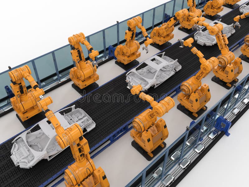 Robot linia montażowa w samochodowej fabryce obraz royalty free Robot linia montażowa w samochodowej fabryce obraz royalty free