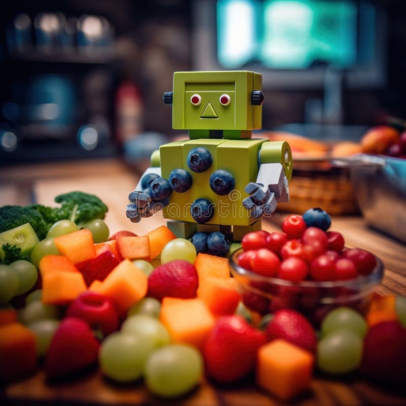 A Robot Made Out of Fruit and Vegetables. Generative AI Image. Stock