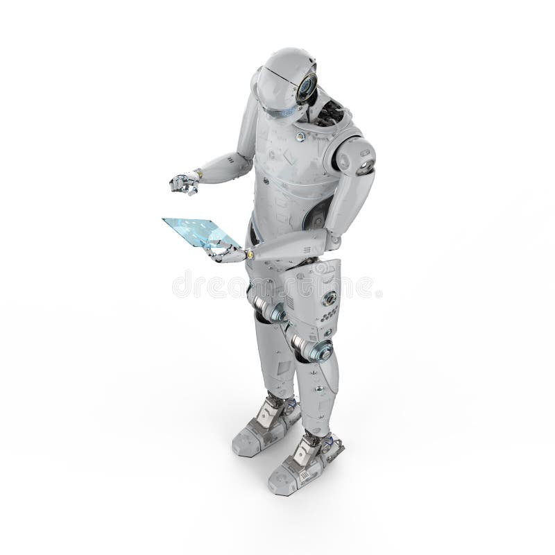 Robot med den glass minnestavlan royaltyfri illustrationer Robot med den glass minnestavlan royaltyfri illustrationer
