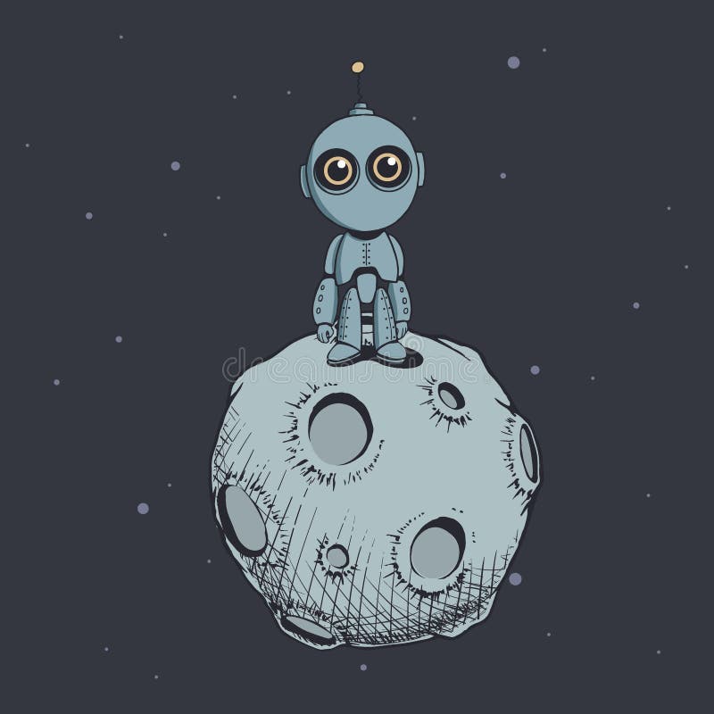 Robot mignon sur la lune illustration libre de droits Robot mignon sur la lune illustration libre de droits
