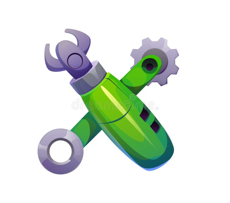 Robot mână font desene animate cyborg mașină roți dințate vector illustration