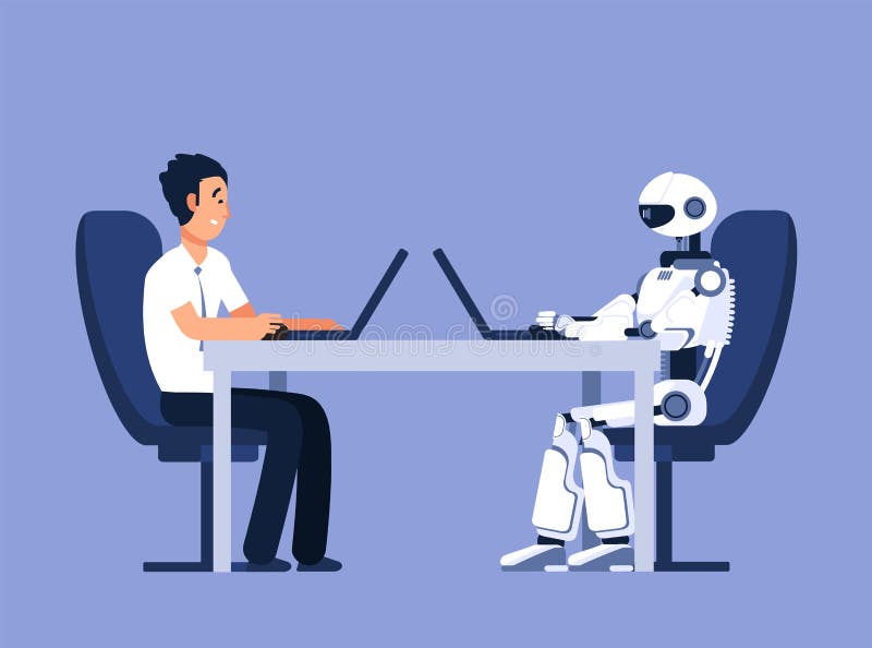 Robot och affärsman Robotar vs människan, framtida utbyteskonflikt Ai vektorbegrepp för konstgjord intelligens vektor illustrationer