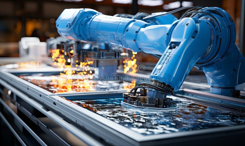 Robot Operating Machine Causing Sparks. stock photos