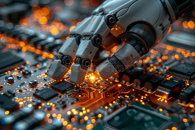 A Robot with a Pcb in Its Hands is Working on a Circuit Board, Uhd ... Circuit Diagram