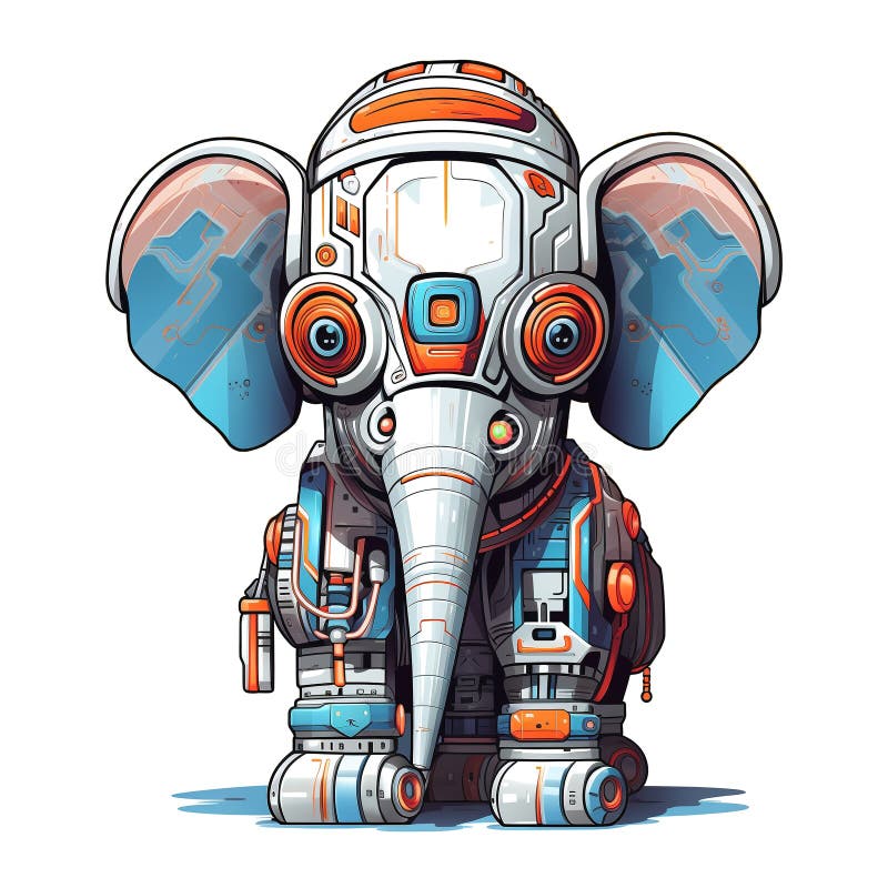 Robot per cartoni animati di elefanti. vignetta. cyborg. prodotto a base di illustrazione vettoriale