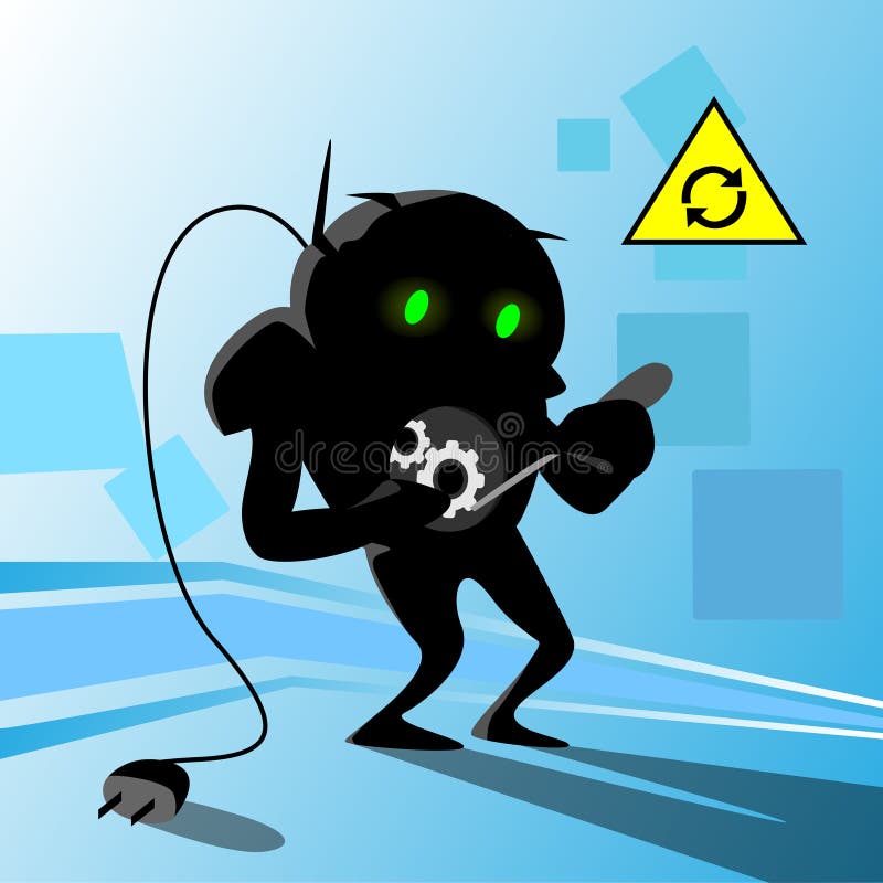 Robot Problem Fixing Itself Crash Broken Error Self Repair vector illustration