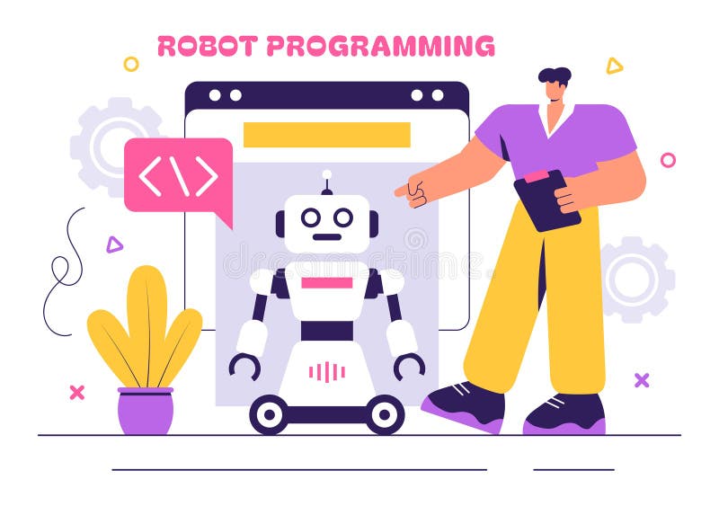 Robot Programming Vector Illustration Featuring an Artificial ...